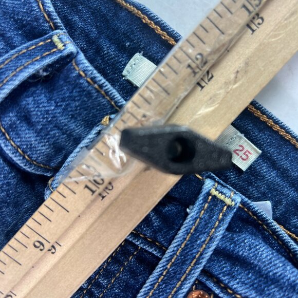 Levi's Jeans Women 24x25* Ribcage High Rise Straight Crop Dark Blue Denim Tag 25 - Picture 15 of 16